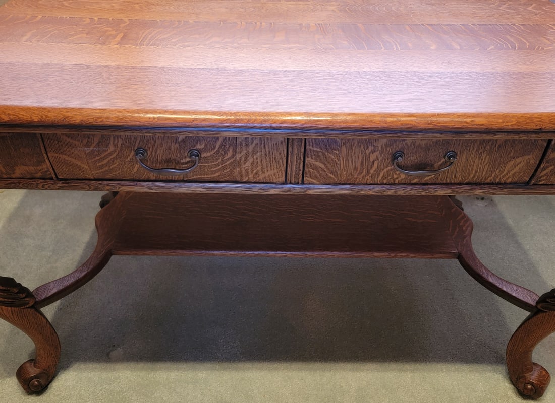 Antique Oak Library Table - 4