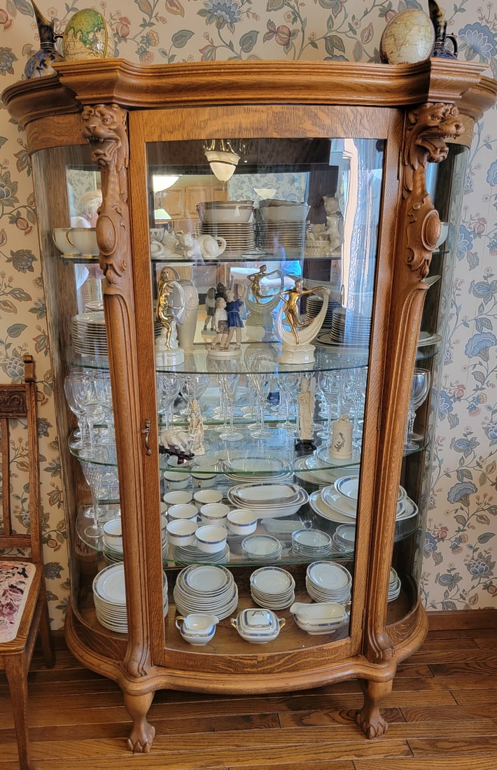 An Antique Oak Curved Glass China Cabinet (1 of 8)
