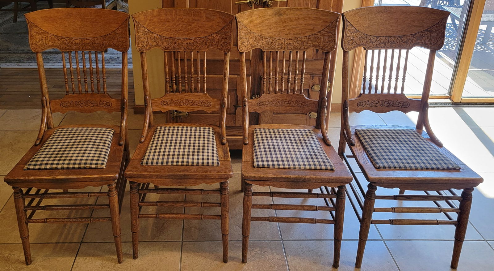 Set of (4) Oak Pressed Back Dining Chairs (1 of 6)