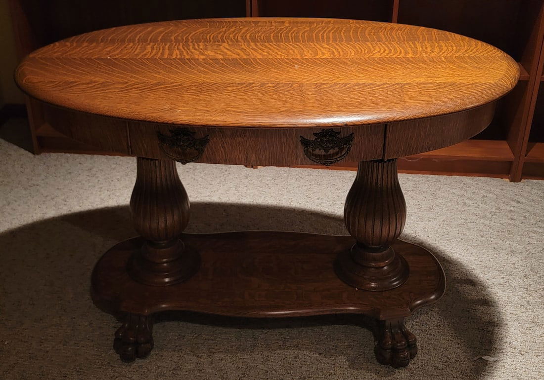 Antique Oak Oval Double Pedestal Desk (1 of 10)