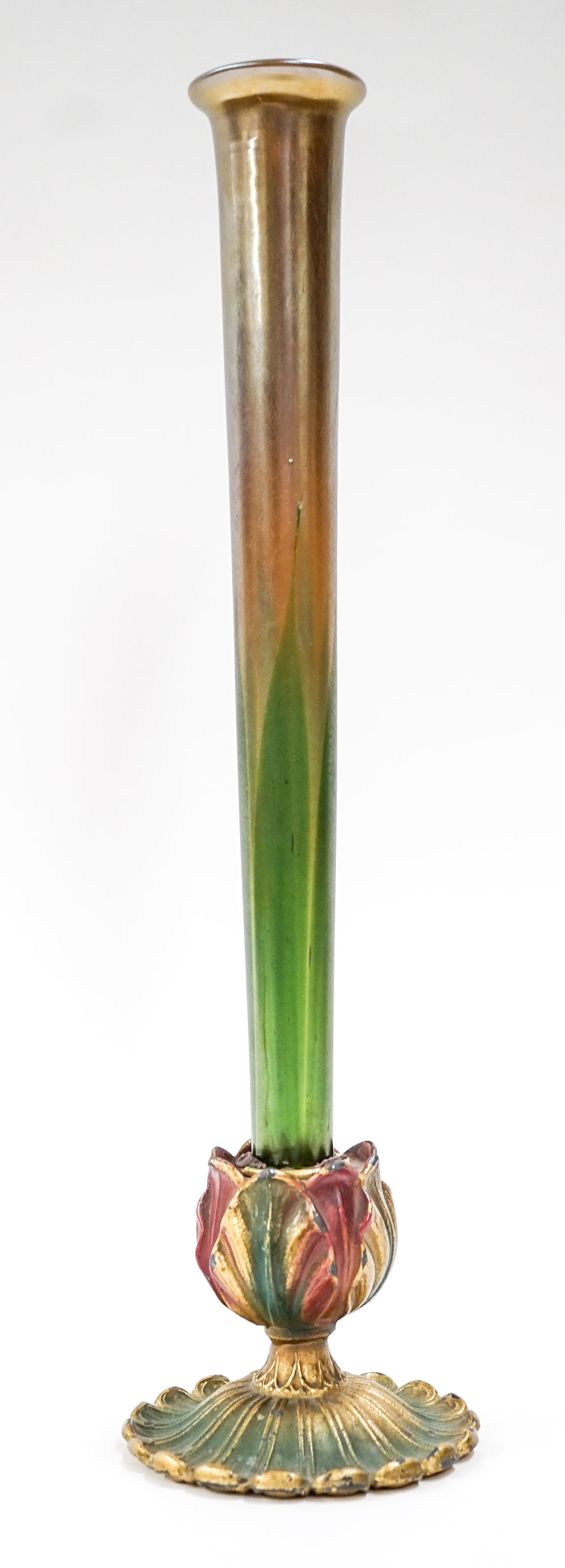 TIFFANY STUDIOS Favrile glass vase with metal base (1 of 5)