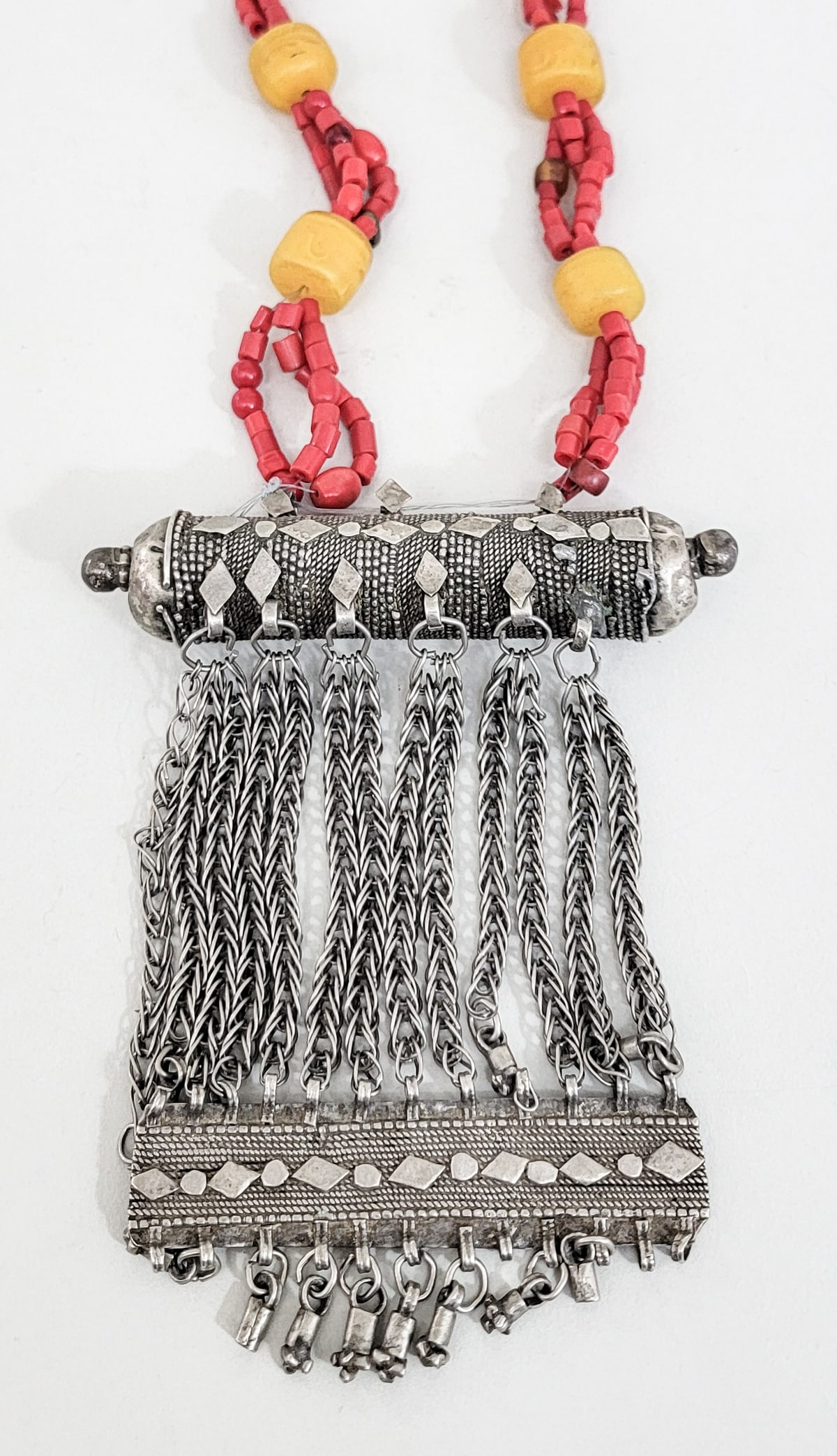 Yemeni Bedouin Silver Necklace (Amber, Coral) (1 of 3)