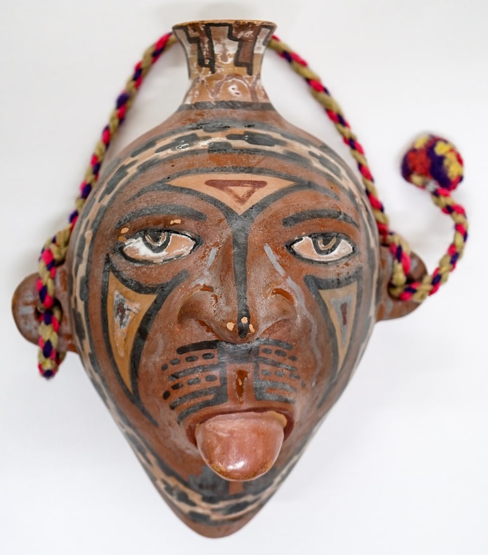 [Argentina] Pottery Signed Polychrome Canteen (1 of 3)