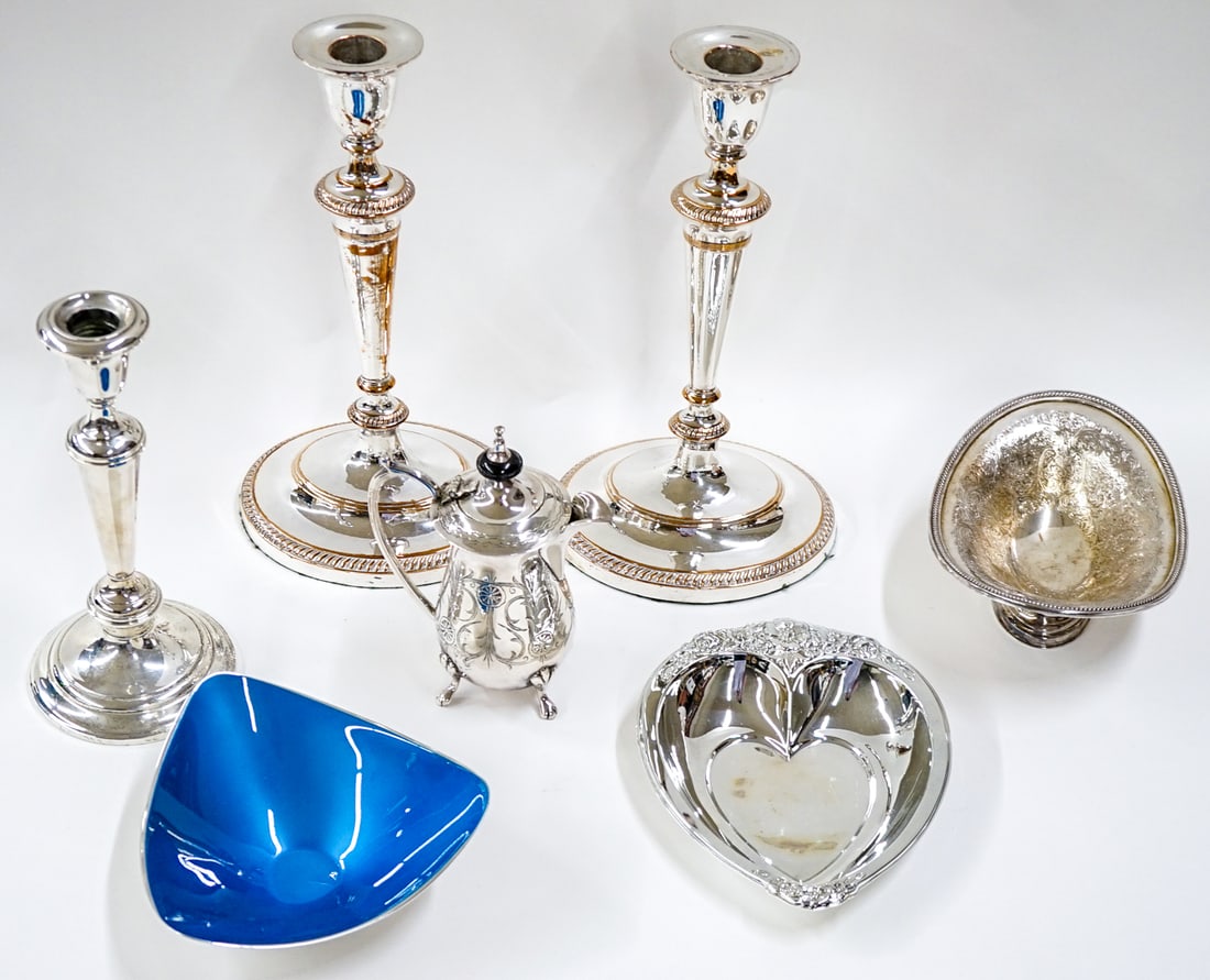 Group Mostly Silver Plate + (1) Sterling Candle (1 of 2)