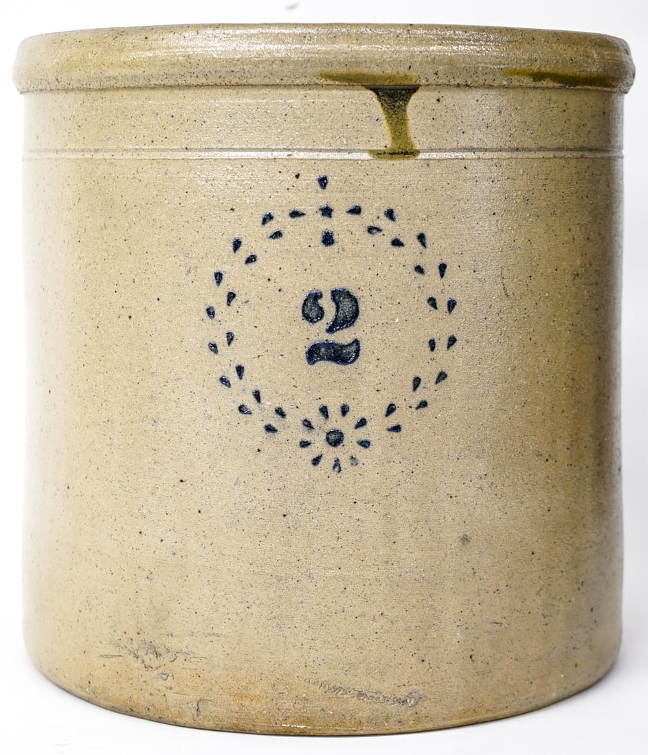 Early Salt Glazed Crock with Heavy Cobalt Stencil (1 of 5)