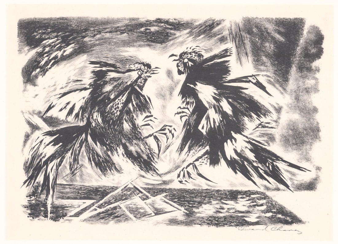 Edward Chavez SIGNED Lithograph [Fighting Cocks] (1 of 4)