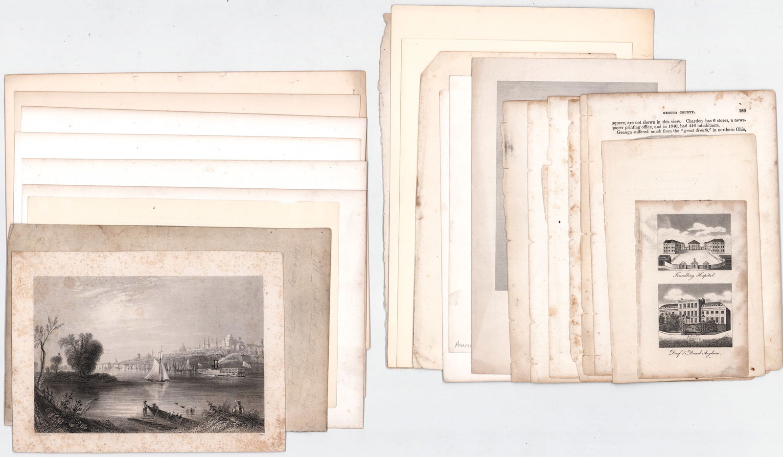 Americana (23) Antique Prints: Twenty-three (23) Americana prints measure 5.25 to 11 in. x 3.5 to 11 in. Lot measures 12.25 x 9.5 x .25 in. for shipping purposes only. Unframed. The absence of a condition report does not imply