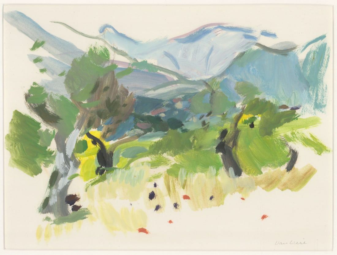 Beth Van Liere SIGNED Original Gouache: Elizabeth (Beth) Carlton Van Liere (American,1940-2020) original gouache pencil signed lower right. Mat framed. Sight size measures 8.5 in. x 11.5 in. Mat frame measures 15 x 18 in. Lot measures 15 x