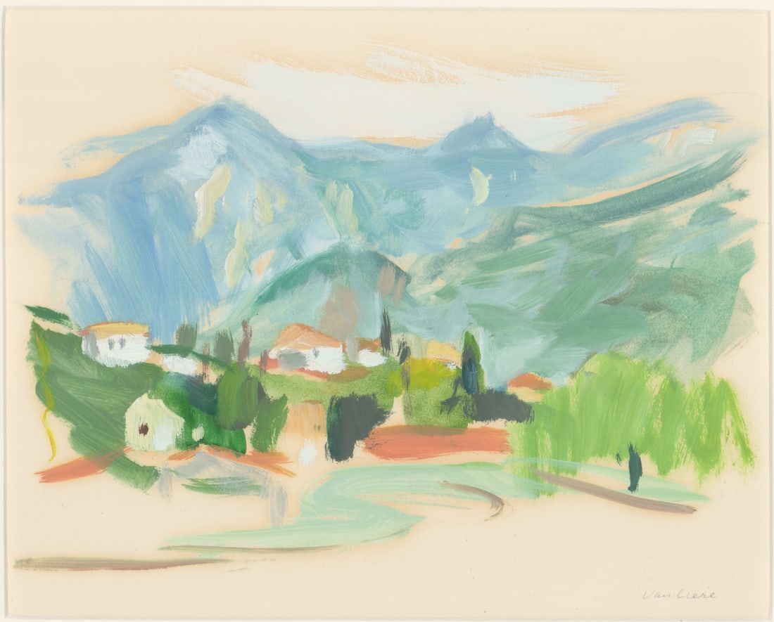 Beth Van Liere SIGNED Original Gouache: Elizabeth (Beth) Carlton Van Liere (American,1940-2020) original gouache pencil signed lower right. Mat framed. Sight size measures 8.75 x 11 in. Mat frame measures 15 x 18 in. Lot measures 15 x 18 x