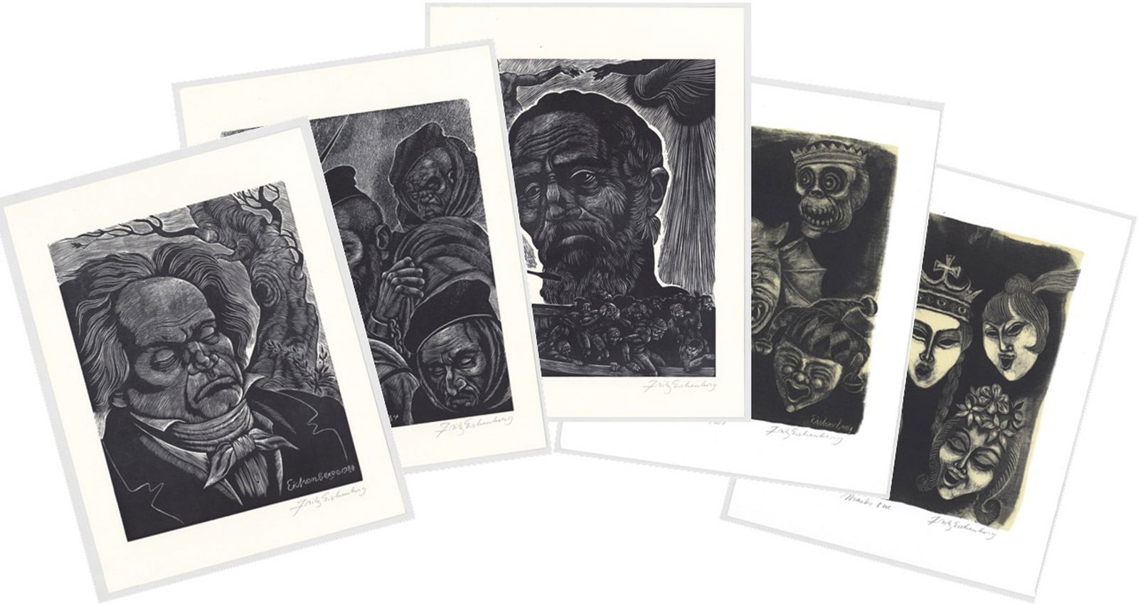Lot of Five [5] Fritz Eichenberg Lithos/Engravings (1 of 6)