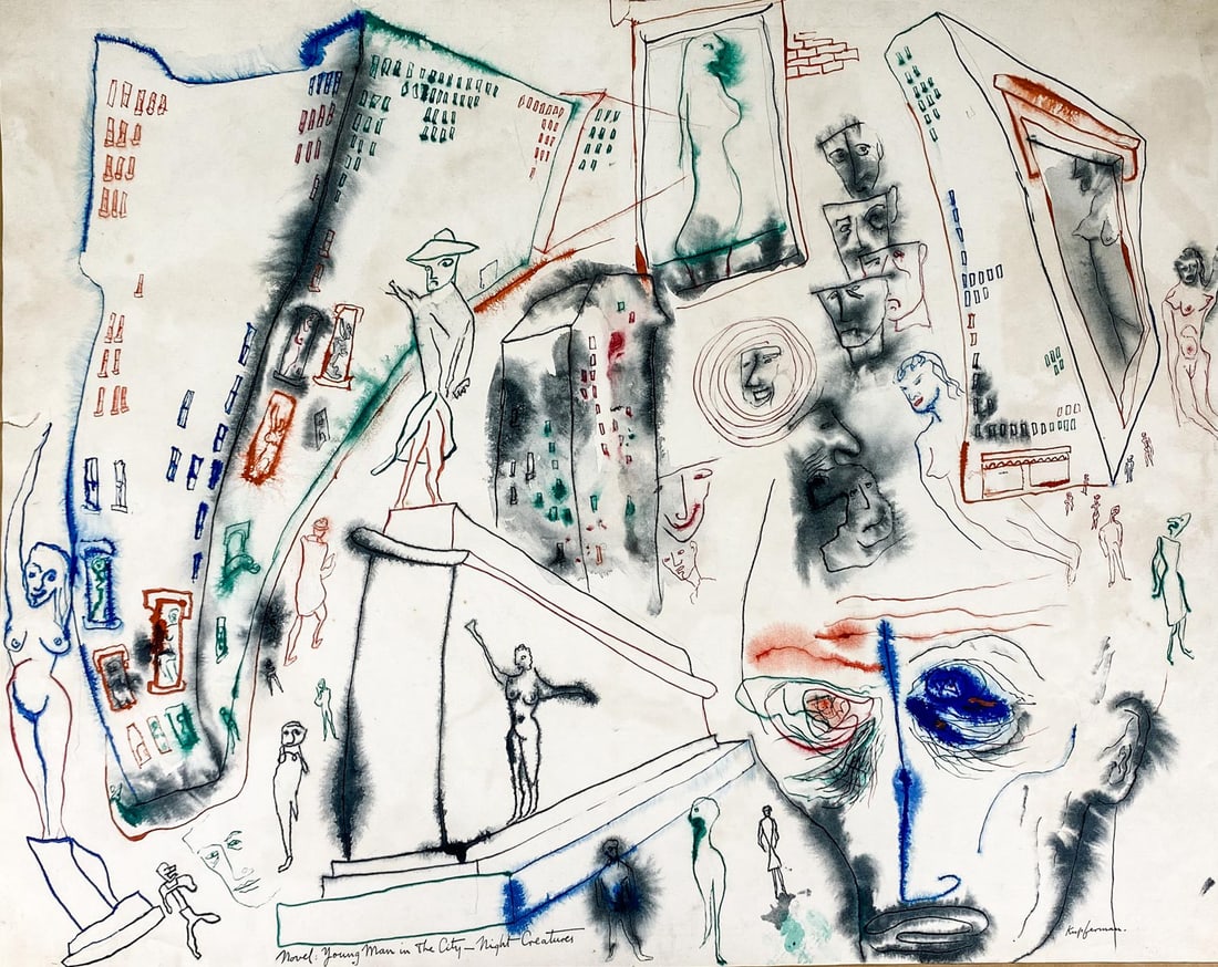 Lawrence Kupferman Watercolor 1946 Night Creature (1 of 5)