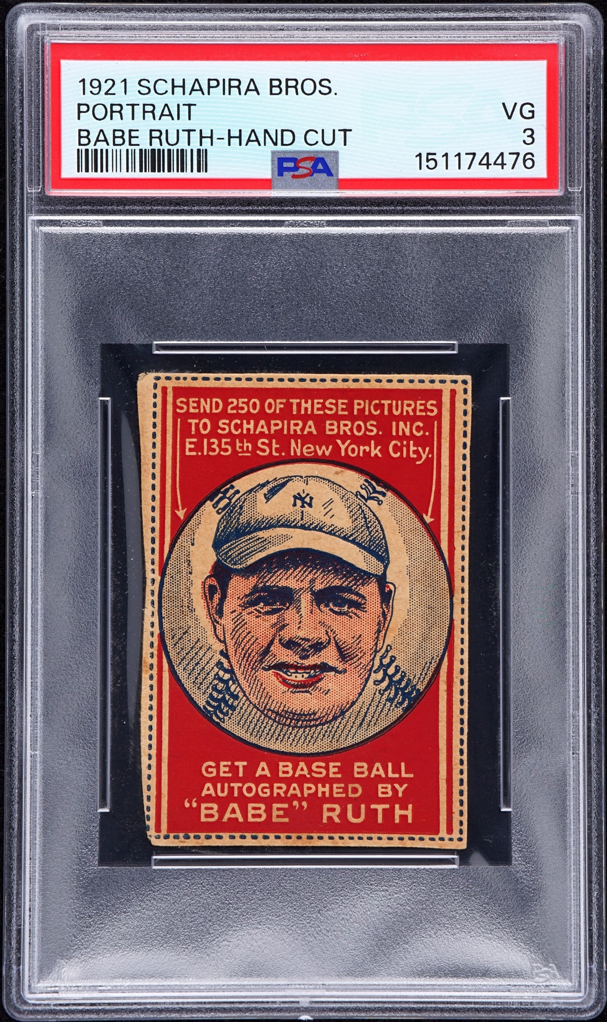 1921 SCHAPIRA BROS. BABE RUTH-HAND CUT PORTRAIT: 1921 SCHAPIRA BROS. BABE RUTH-HAND CUT PORTRAIT BABE RUTH-HAND CUT #151174476. PSA Very Good 3. For shipping purposes measures 4 x 3 x 1 inches. The absence of a condition report does not imply that t