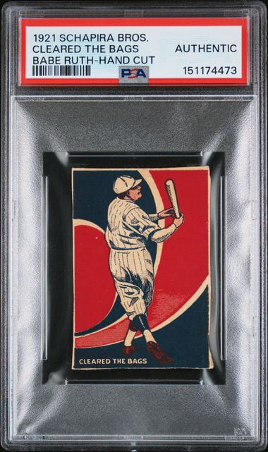 1921 SCHAPIRA BROS. BABE RUTH-HAND CUT CLEARED: 1921 SCHAPIRA BROS. BABE RUTH-HAND CUT CLEARED THE BAGS BABE RUTH-HAND CUT #151174473. PSA Authentic. For shipping purposes measures 4 x 3 x 1 inches. The absence of a condition report does not imply