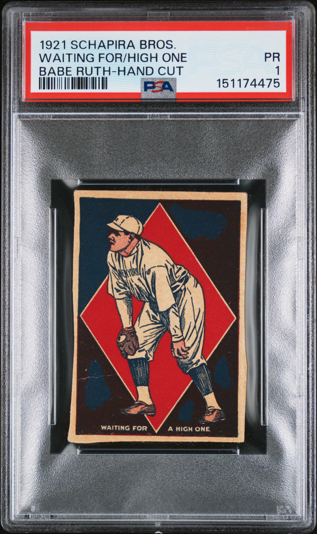 1921 SCHAPIRA BROS. BABE RUTH-HAND CUT WAITING: 1921 SCHAPIRA BROS. BABE RUTH-HAND CUT WAITING FOR/HIGH ONE BABE RUTH-HAND CUT #151174475. PSA Poor 1. For shipping purposes measures 4 x 3 x 1 inches. The absence of a condition report does not imply
