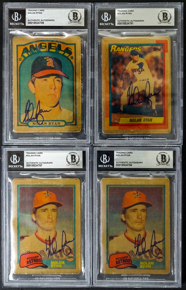 (4) Nolan Ryan R & N China Signed Cards /794: R and N China Limited Edition signed and numbered collectibles. For shipping purposes the lot measures 5.25 x 3.5 x 1.5 inches. The absence of a condition report does not imply that the lot is in perf