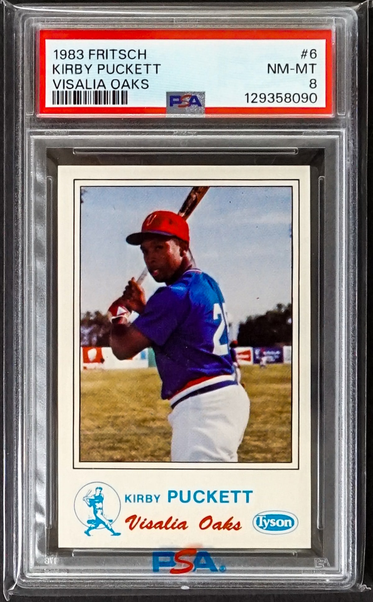 1983 FRITSCH VISALIA OAKS #6 KIRBY PUCKETT PSA 8: 1983 FRITSCH VISALIA OAKS #6 KIRBY PUCKETT VISALIA OAKS PSA 8. For shipping purposes measures 5.5 x 3.5 x .25 inches. The absence of a condition report does not imply that the lot is in perfect condit
