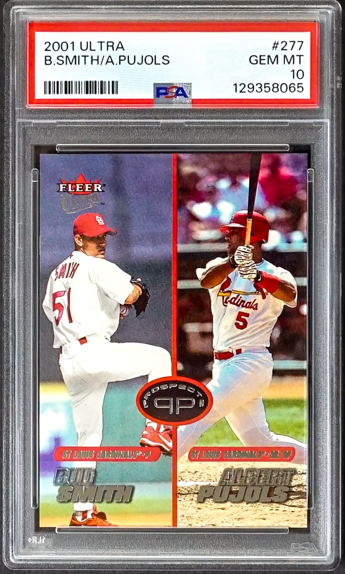 2001 ULTRA #277 B.SMITH/A.PUJOLS: 2001 ULTRA #277 B.SMITH/A.PUJOLS PSA Gem Mint 10, Number 0640/1499. For shipping purposes measures 5.5 x 3.5 x .25 inches. The absence of a condition report does not imply that the lot is in perfect c