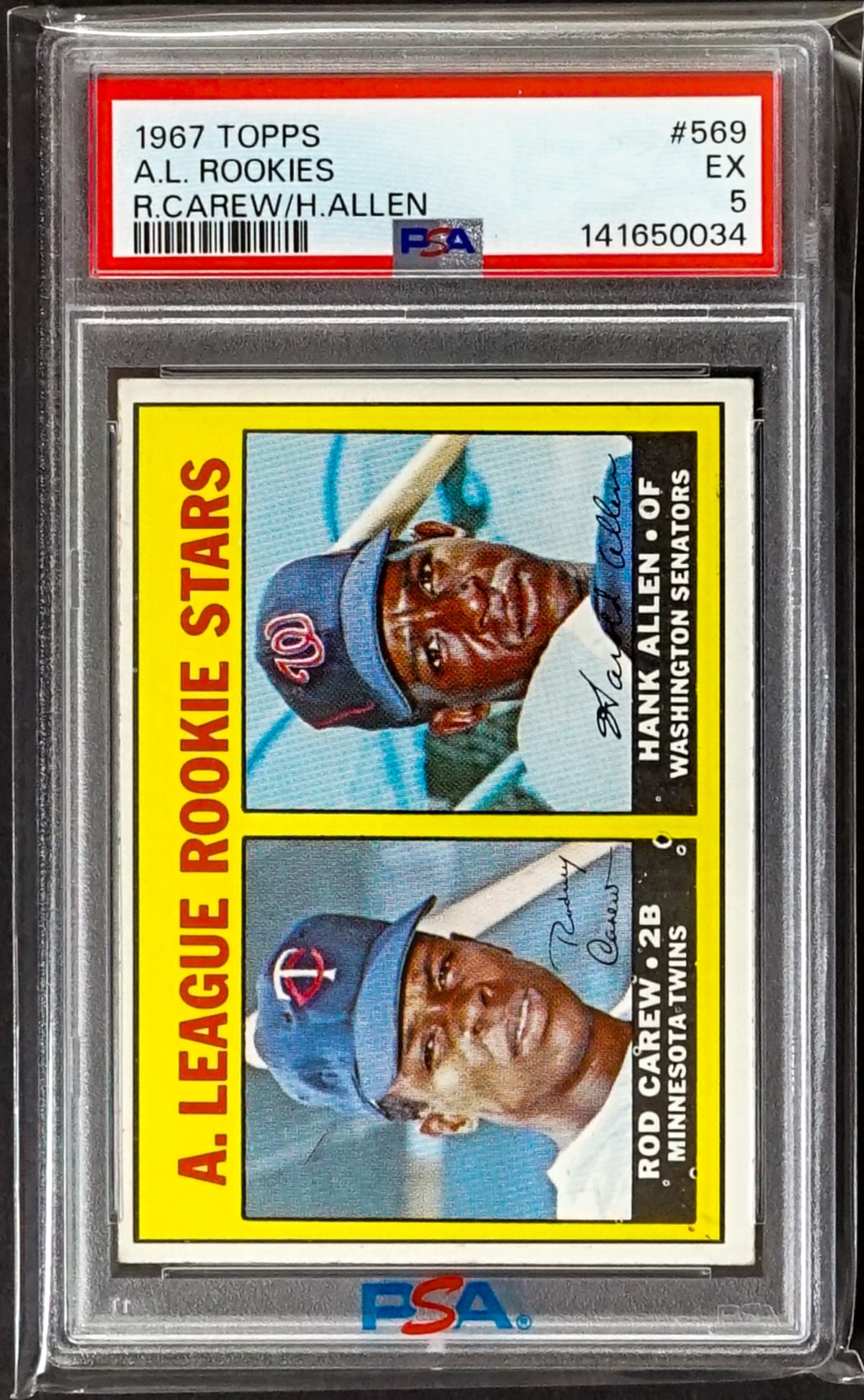 Rod Carew Rookie Card 1967 Topps #569 PSA 5: Rod Carew Rookie Card 1967 Topps #569 PSA 5. For shipping purposes measures 5.5 x 3.5 x .25 inches. The absence of a condition report does not imply that the lot is in perfect condition or completely