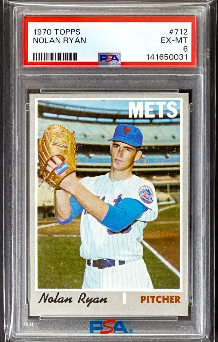 Nolan Ryan 1970 Topps #712 PSA 6: Nolan Ryan 1970 Topps #712 PSA 6. For shipping purposes measures 5.5 x 3.5 x .25 inches. The absence of a condition report does not imply that the lot is in perfect condition or completely free from w