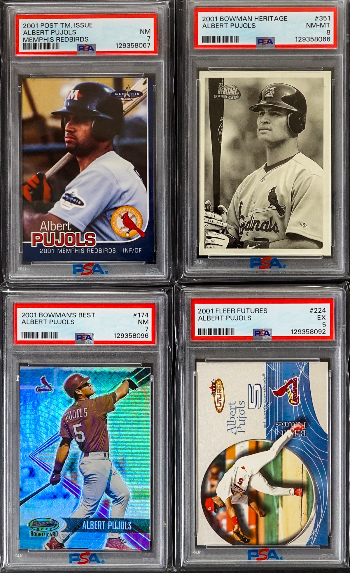 Albert Pujols Graded Rookie Cards (4): Albert Pujols Graded Rookie and Minor League Cards (4) For shipping purposes measures 5.5 x 3.5 x 1.5 inches. The absence of a condition report does not imply that the lot is in perfect condition or c