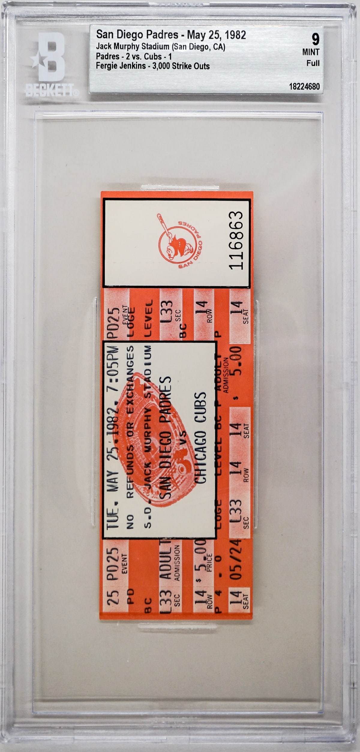 Fergie Jenkins 3,000the Strike Outs Game Ticket: For shipping purposes measures 10 x 5 x 1 inches. The absence of a condition report does not imply that the lot is in perfect condition or completely free from wear and tear, imperfections, or the con
