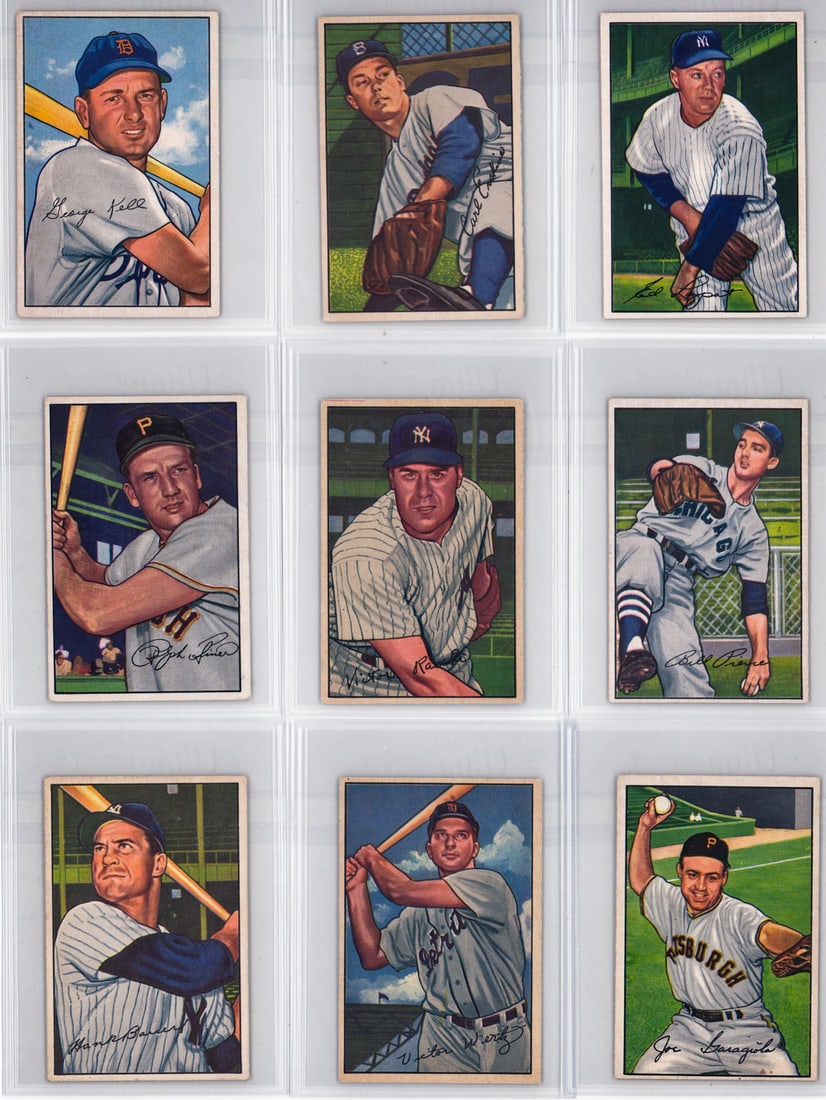 1952 Bowman Baseball Cards EX or Better (9): 1952 Bowman Baseball Cards EX or Better (9) Mixed condition, most appearing excellent or better, a nice lot from an advanced collector. However, the condition report is provided as an opinion only and