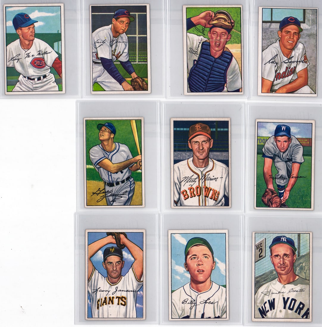 1952 Bowman Baseball Cards EX or Better (10): 1952 Bowman Baseball Cards EX or Better (10) Mixed condition, most appearing excellent or better, a nice lot from an advanced collector. However, the condition report is provided as an opinion only an