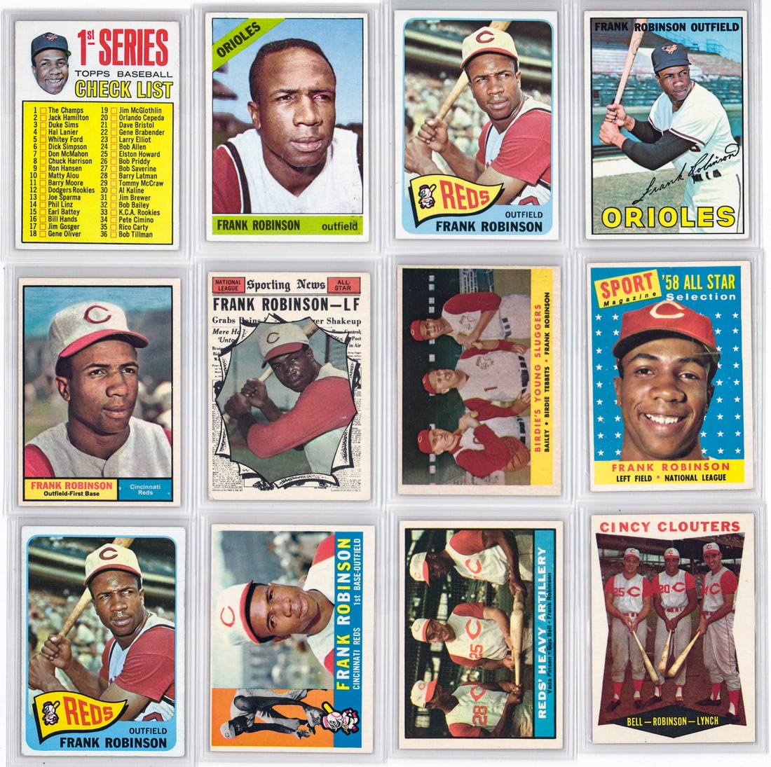 Frank Robinson Vintage Baseball Cards (12): Mixed condition, most appearing excellent or better, a nice lot from an advanced collector. However, the condition report is provided as an opinion only and in no way is a guarantee nor warranty if ca