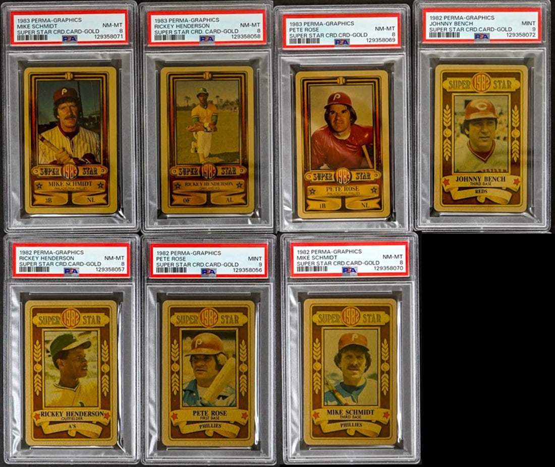 (7) 1982-1983 Perma-Graphics Graded Cards: (7) 1982-1983 Perma-Graphics Graded Cards. For shipping purposes measures 5.5 x 3.5 x 1.75 inches. The absence of a condition report does not imply that the lot is in perfect condition or completely f