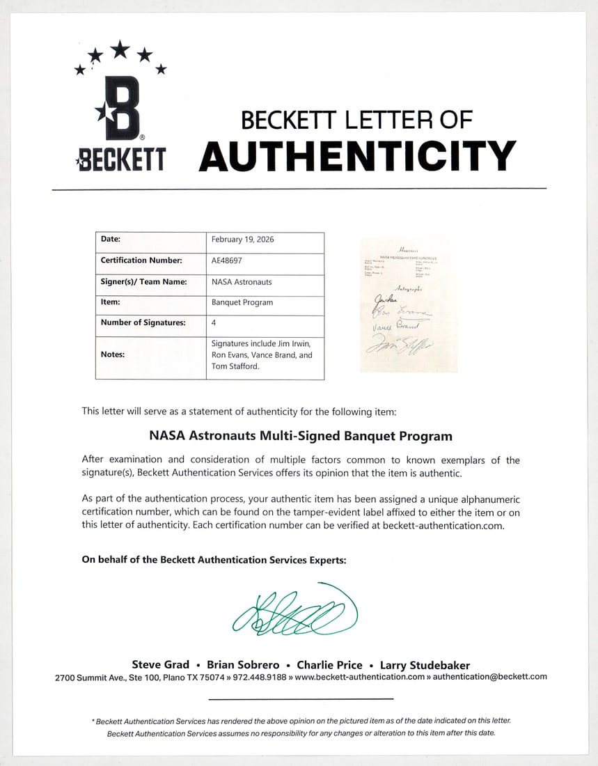 Apollo Members Autographed Program BAS LOA - 4