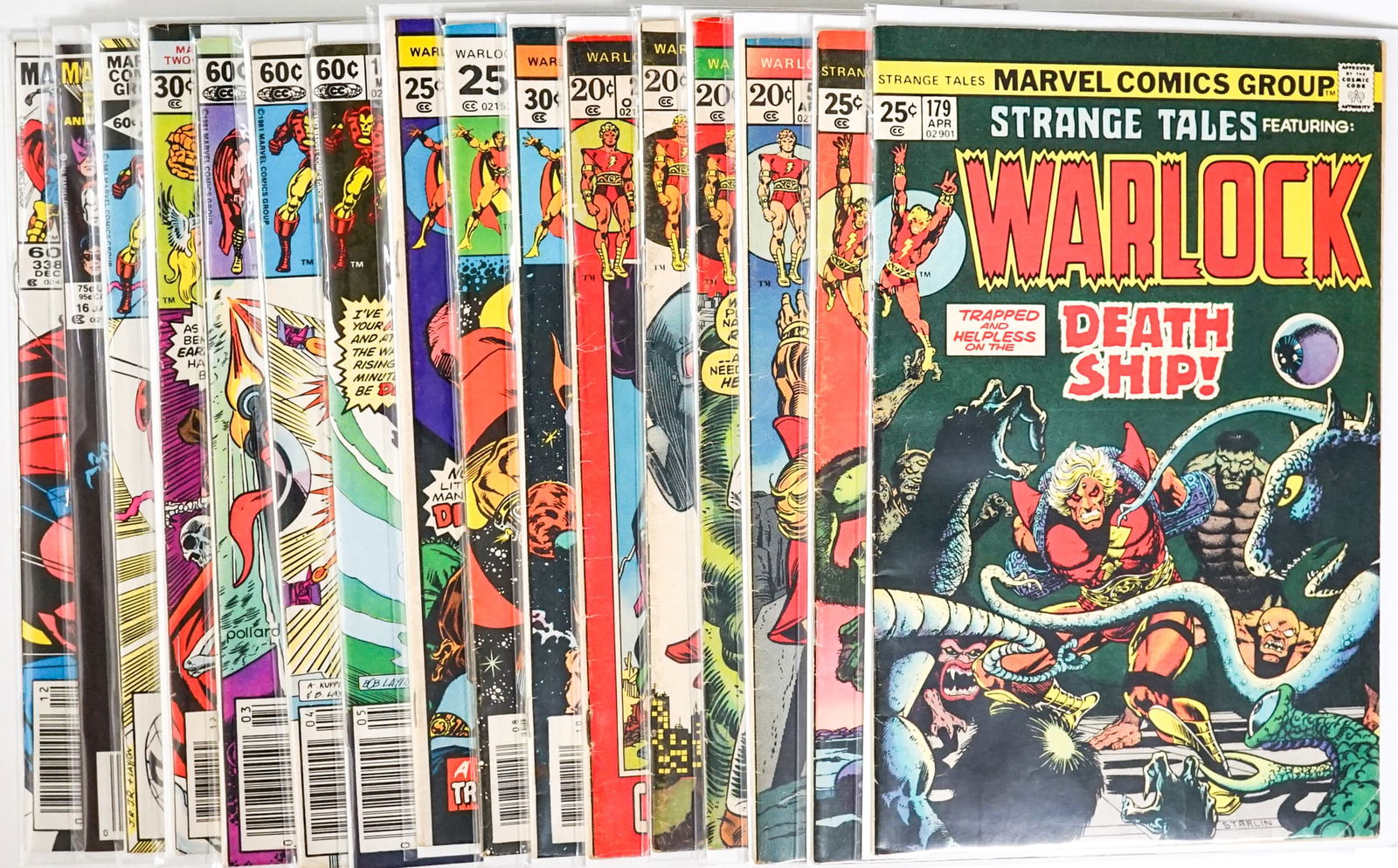 Warlock & Iron Man Vintage Comics (16): [Marvel] Warlock, Thor, Iron Man Vintage Comics (16) Mixed condition. Measures 15 x 11 x 3 inches for shipping purposes. The absence of a condition report does not imply that the lot is in perfect con