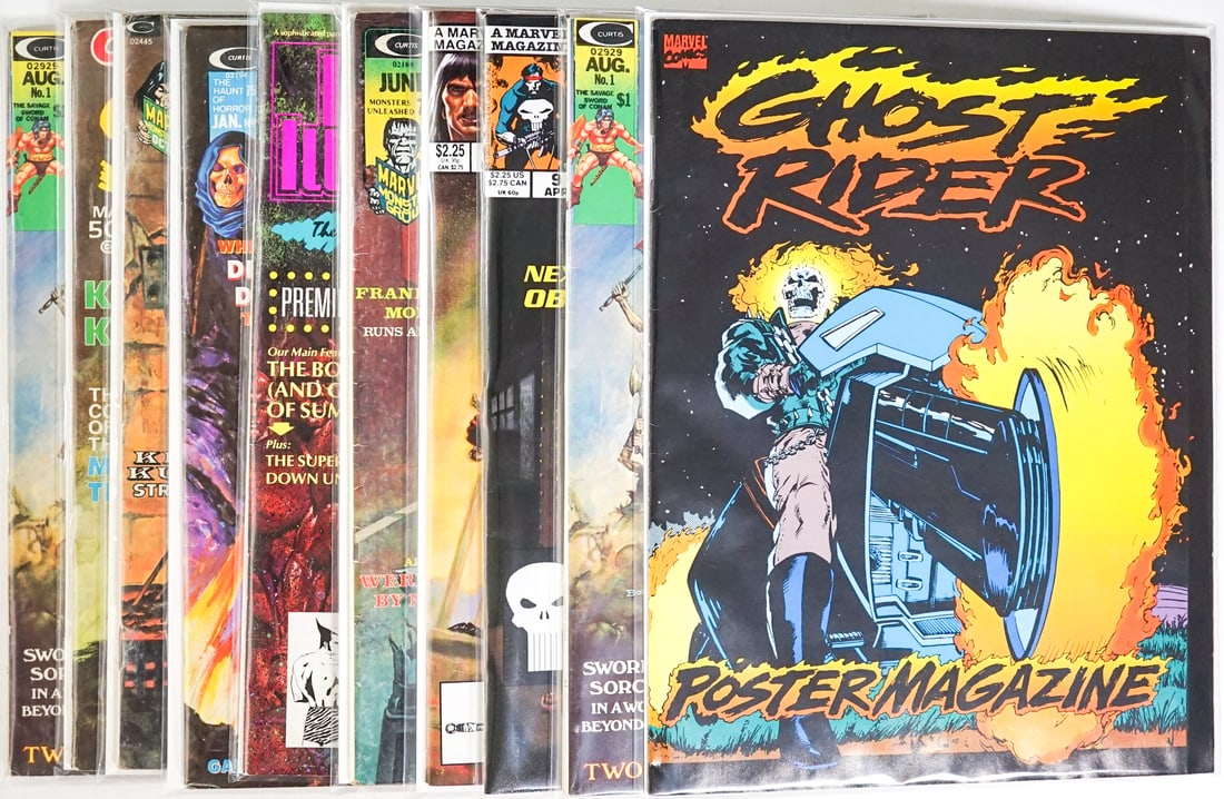 Marvel Magazines (10): Mixed condition. Measures 15 x 11 x 3 inches for shipping purposes. The absence of a condition report does not imply that the lot is in perfect condition or completely free from wear and tear, imperfe