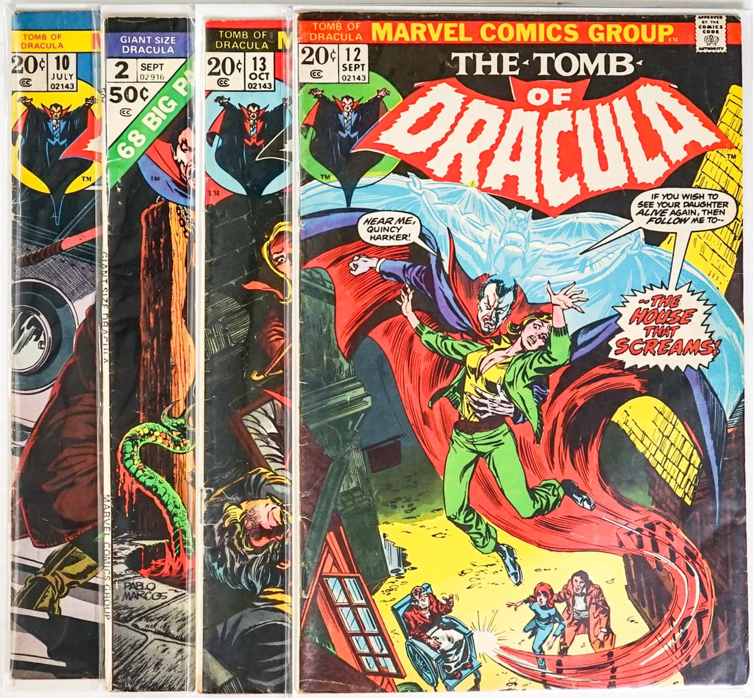 [Marvel] Tomb of Dracula Comic Books (4): Mixed condition. Measures 15 x 11 x 3 inches for shipping purposes. The absence of a condition report does not imply that the lot is in perfect condition or completely free from wear and tear, imperfe