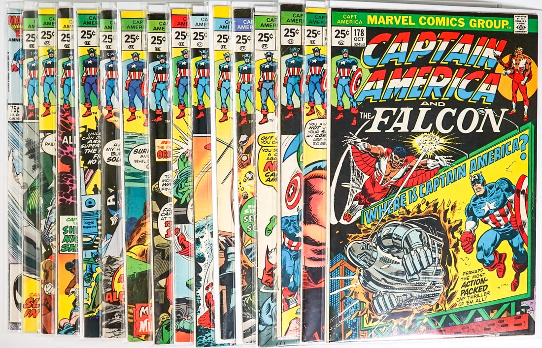 [Marvel] Captain America Comic Books (16): Mixed condition. Measures 15 x 11 x 3 inches for shipping purposes. The absence of a condition report does not imply that the lot is in perfect condition or completely free from wear and tear, imperfe