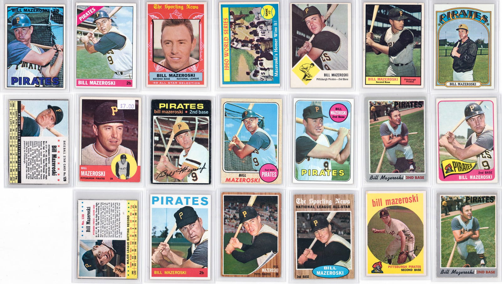 Bill Mazeroski Vintage Baseball Cards (20): Mixed condition, many are at the upper end of mid-grade or better. However, the condition report is provided as an opinion only and in no way is a guarantee nor warranty if card or cards are submitted