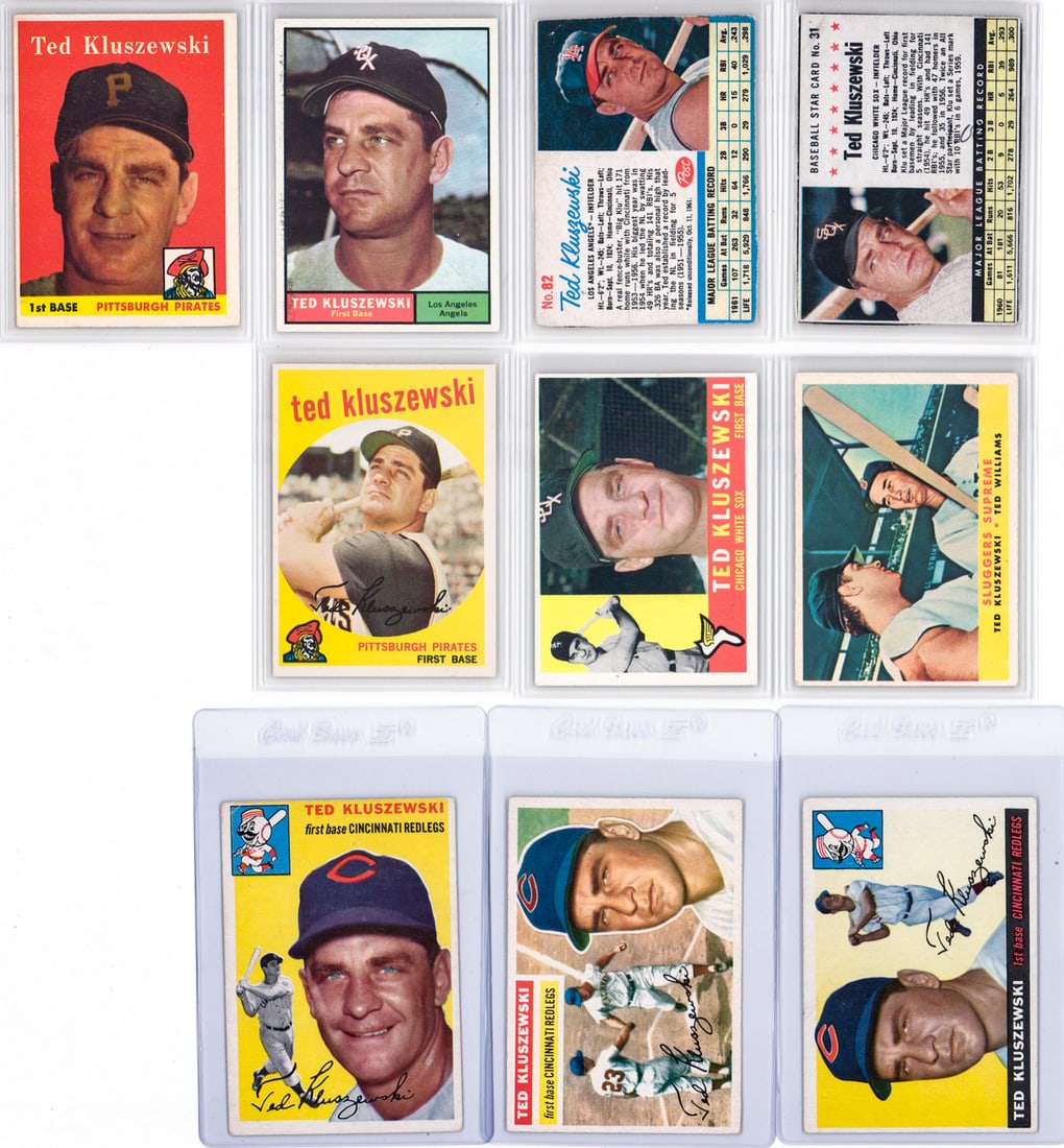 Ted Kluszewski Vintage Baseball Cards (10): Mixed condition, many are at the upper end of mid-grade or better. However, the condition report is provided as an opinion only and in no way is a guarantee nor warranty if card or cards are submitted