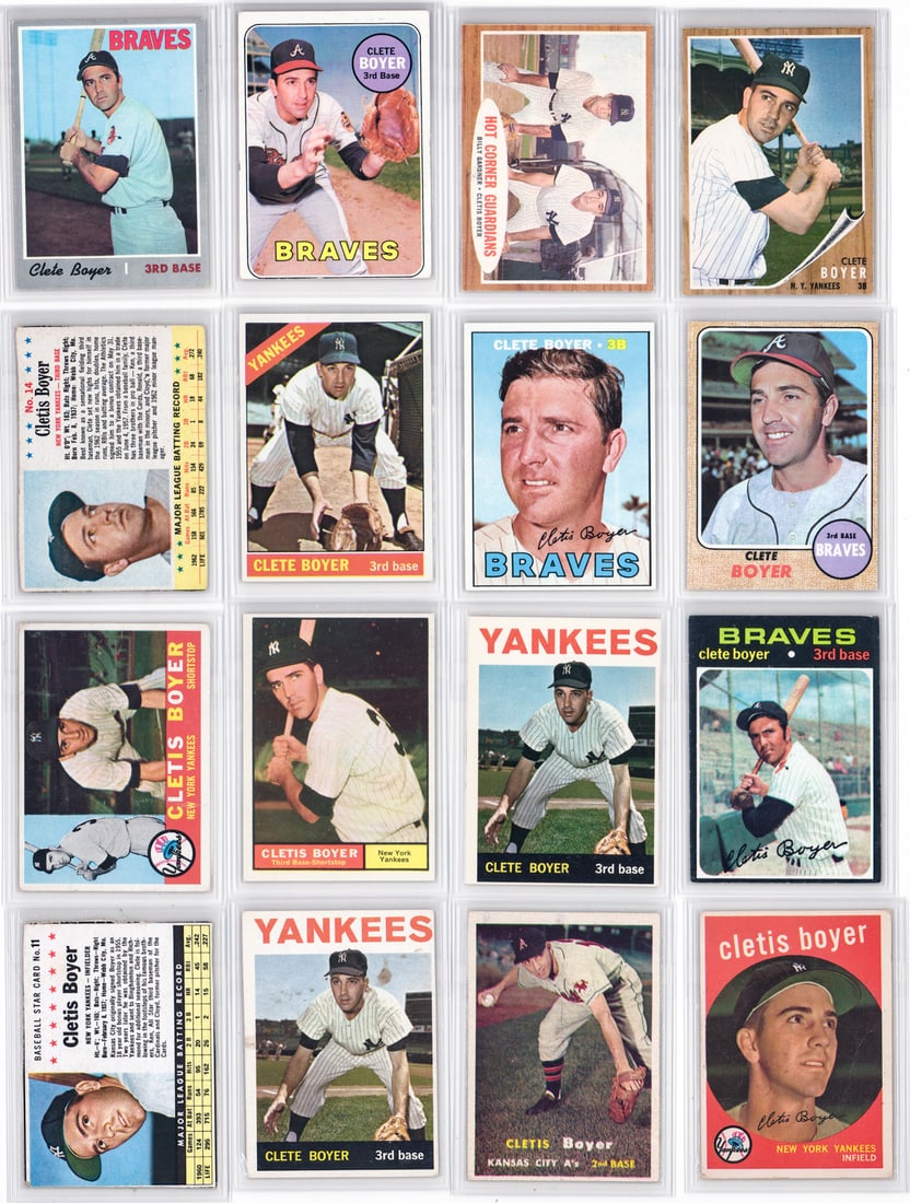 Clete Boyer Vintage Baseball Cards (16): Mixed condition, many are at the upper end of mid-grade or better. However, the condition report is provided as an opinion only and in no way is a guarantee nor warranty if card or cards are submitted