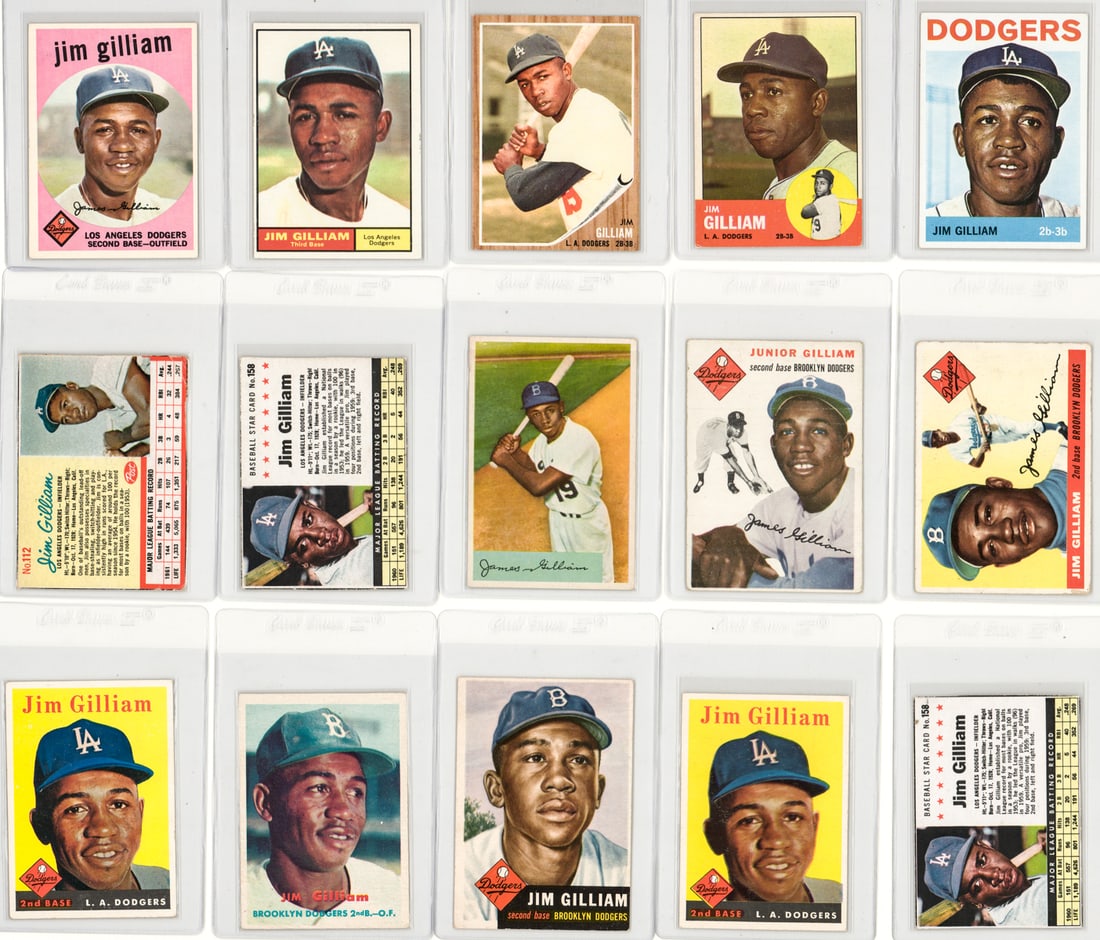 Jim Gilliam Vintage Baseball Cards (15): Mixed condition with many EX or better. However, the condition report is provided as an opinion only and in no way is a guarantee nor warranty if card or cards are submitted to a third party grading c