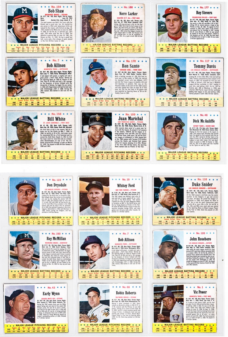 1963 Jell-O Hand Cut Baseball Cards (18): Mixed condition. However, the condition report is provided as an opinion only and in no way is a guarantee nor warranty if card or cards are submitted to a third party grading company. These are from