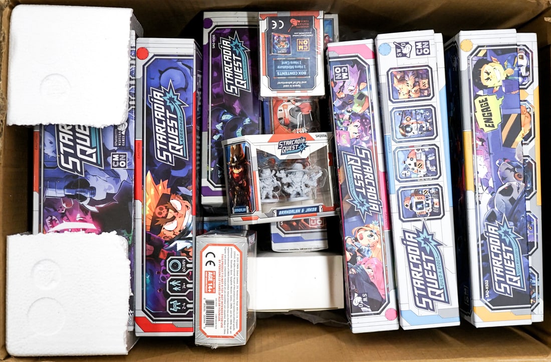 Starcadia Quest Full Box of Items all Mint In Box: Lot measures 14.5 x 22 x 15 in. for shipping purposes. The absence of a condition report does not imply that the lot is in perfect condition or completely free from wear and tear, imperfections, or th
