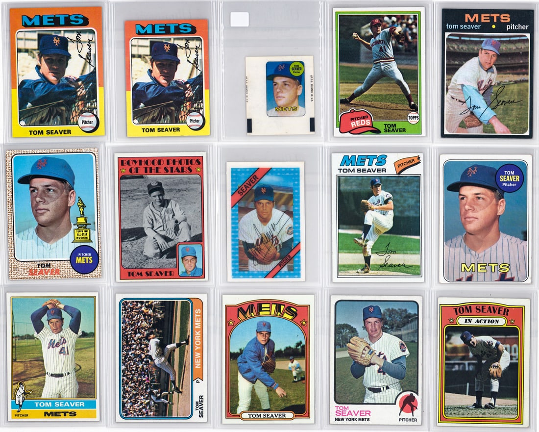 Tom Seaver Vintage Baseball Cards (15): Mixed condition, most EX/EX-MT or better, a nice lot from an advanced collector. However, the condition report is provided as an opinion only and in no way is a guarantee nor warranty if card or cards