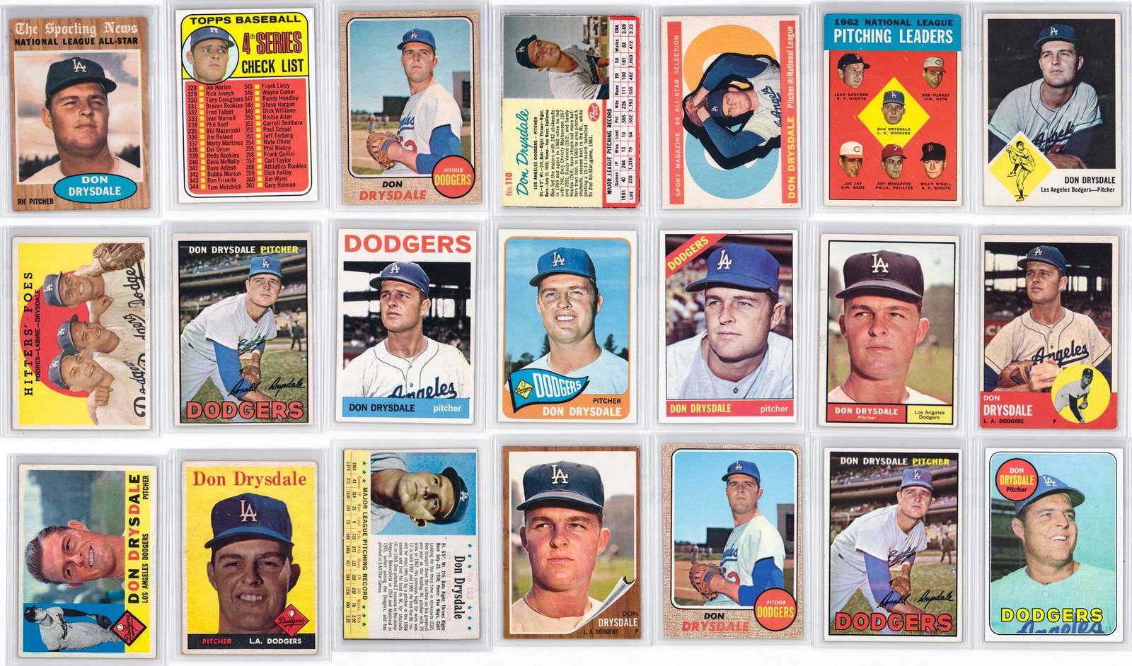 Don Drysdale Vintage Baseball Cards (21): Mixed condition, some excellent or better, a nice lot from an advanced collector. However, the condition report is provided as an opinion only and in no way is a guarantee nor warranty if card or card