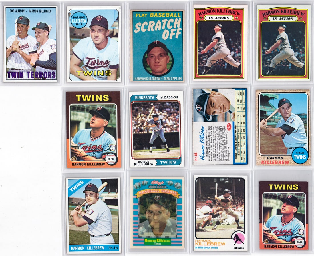 Harmon Killebrew Vintage Baseball Cards (13): Harmon Killebrew Vintage Baseball Cards (13) Mixed condition, most appearing excellent or better, a nice lot from an advanced collector. However, the condition report is provided as an opinion only an