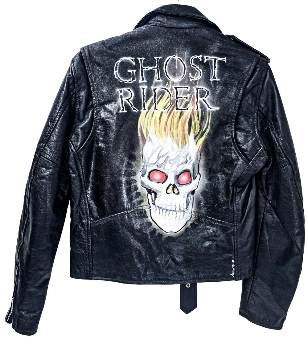 Anson Maddocks Hand Painted Jacket "Ghost Rider": [Magic The Gathering] Anson Maddocks Hand Painted Jacket "Ghost Rider". He painted art on several leather jackets when he worked at Seattle vintage shop Dreamland on Broadway. This is a one-of-a-kind