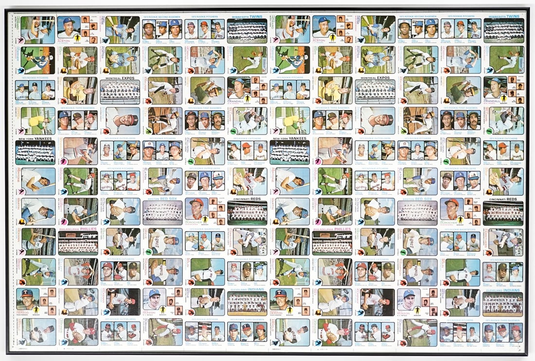 1973 Topps Baseball Proof Sheet Two Schmidt RC's: 1973 Topps Baseball High # 132-Card Uncut Sheet - Two Schmidt Rookies! This 132-card uncut sheet represents the end of an era. It is the last baseball production sheet made by Topps who would abandone