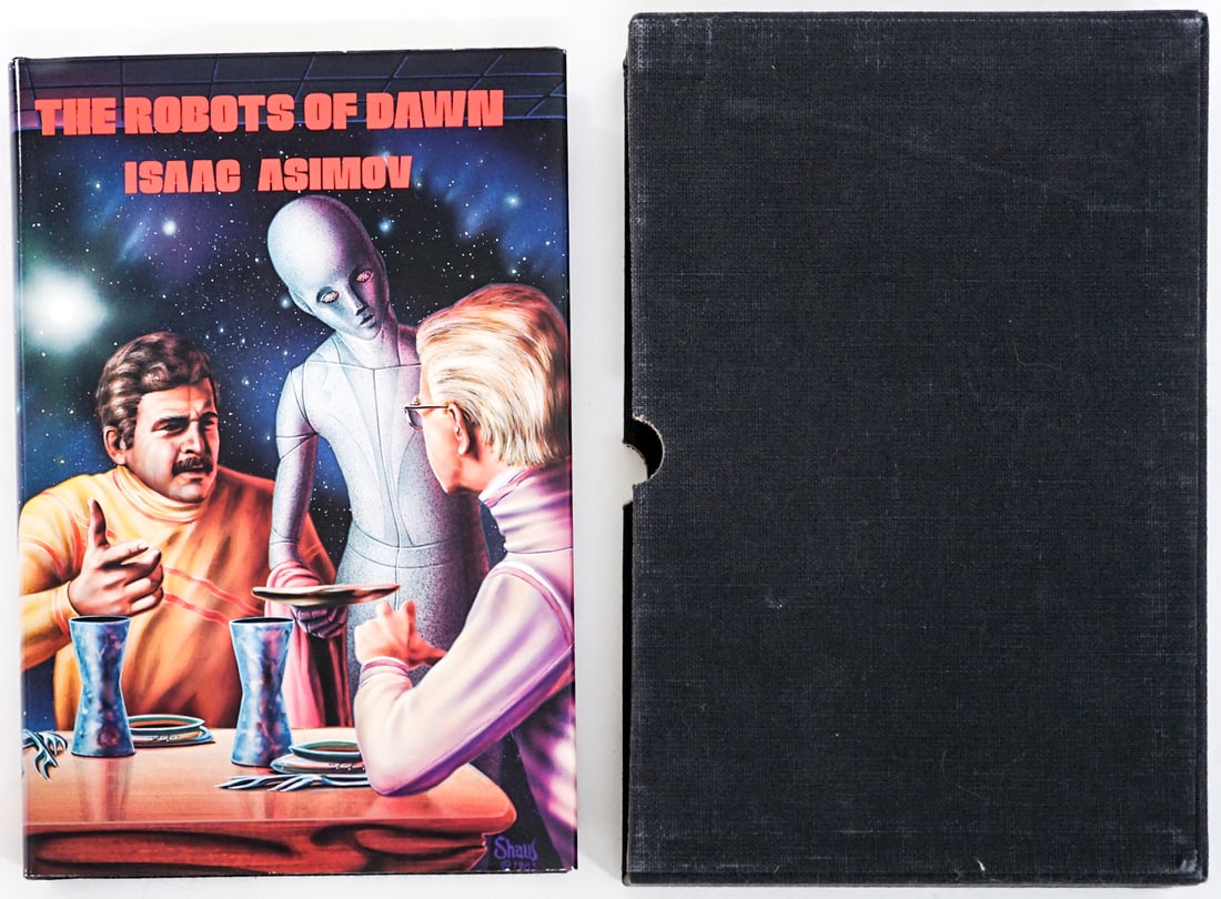 Isaac Asimov - Robots of the Dawn 1ST SIGNED #155: The Robots of the Dawn by Isaac Asimov special first edition signed and numbered 155 of 750 copies. Cover illustration by Barclay Shaw. Phantasia Press 1983 with unclipped dust jacket and slipcased. N