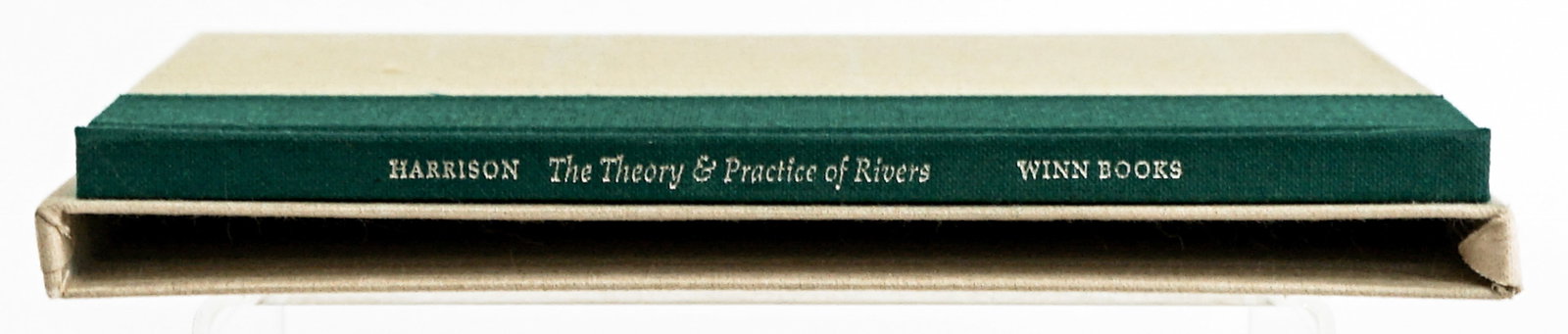 Jim Harrison SIGNED Theory & Practice of Rivers: The Theory and Practice of Rivers by Jim Harrison with illustrations by Russell Chatham. Signed on half title page. Winn Books 1986 1st printing with slipcase cover. 53 pp. Two-tone covers. Book measu
