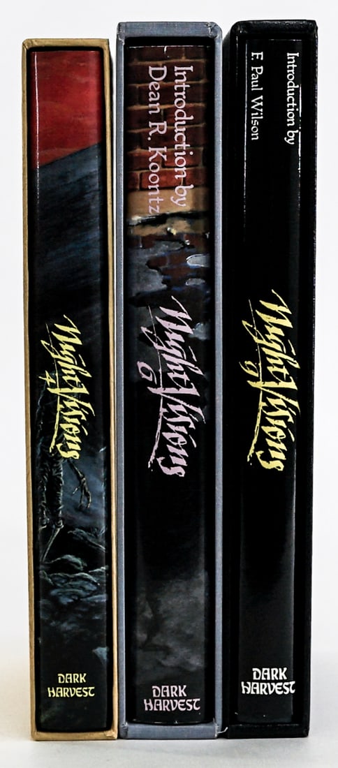 Night Visions 4, 6, 9 [MULTI-SIGNED] LTD: Dark Harvest Publisher. 1) Night Visions # 4 original stories signed by authors Dean R. Koontz, Edward Bryant, Robert R. McCammon, Clive Barker and Kevin Davies. Numbered 363/500. 2) Night Visions #