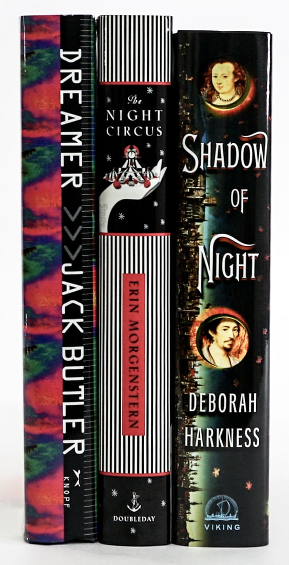Author SIGNED 1st Editions: 1) Erin Morgenstern - The Night Circus. 1st US. 2) Deborah Harkness - Shadow of Night. 3) Jack Butler - Dreamer. Review Copy. Book lot measures 9.5 in. H x 6.75 in. W x 4.5 in. D for shipping purposes