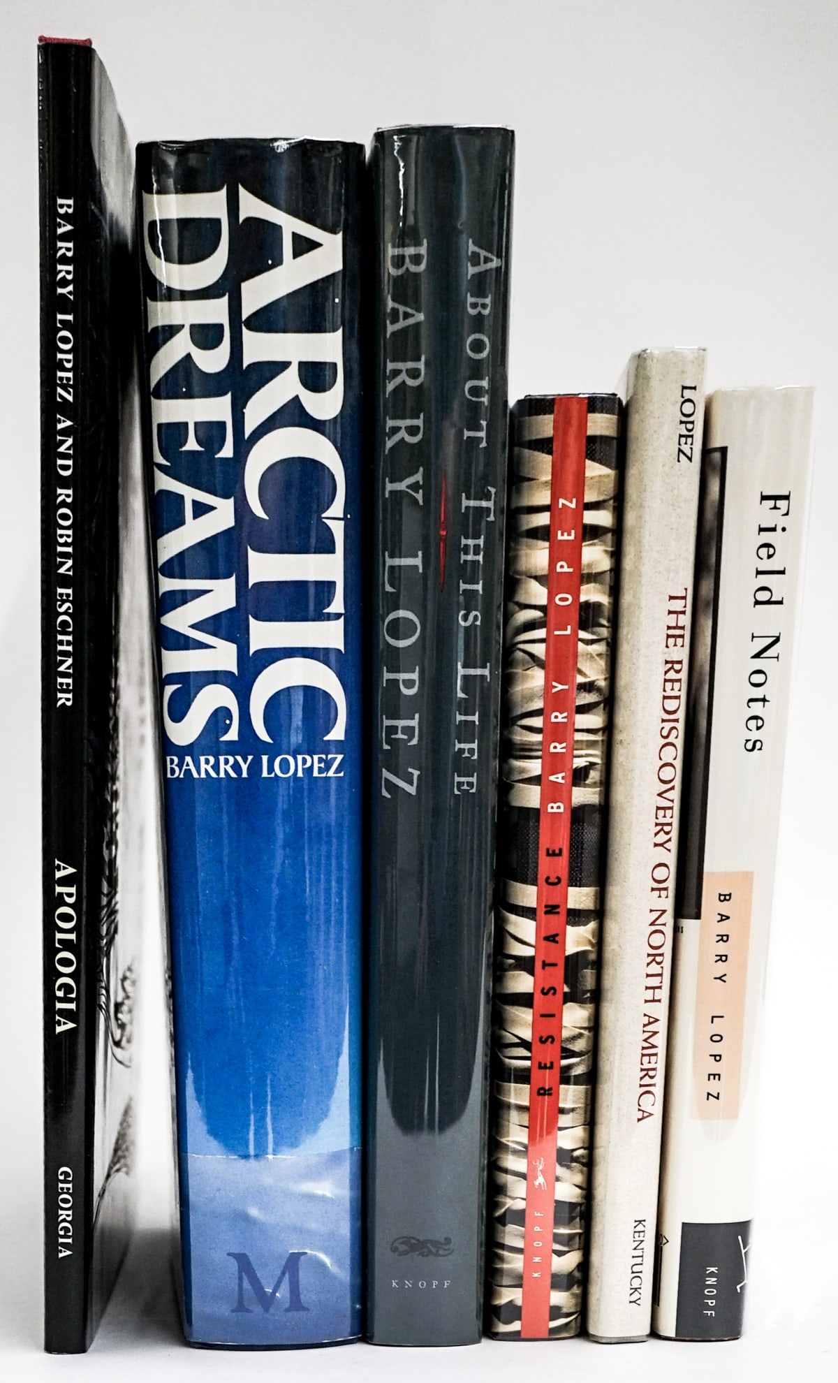 Barry Lopez SIGNED First Editions (6): All are author signed, NONE are inscribed nor personalized. Books are in EX+/NM condition. These books are from an odor free and smoke-free home. Book lot measures 17 x 13 x 7 inches for shipping